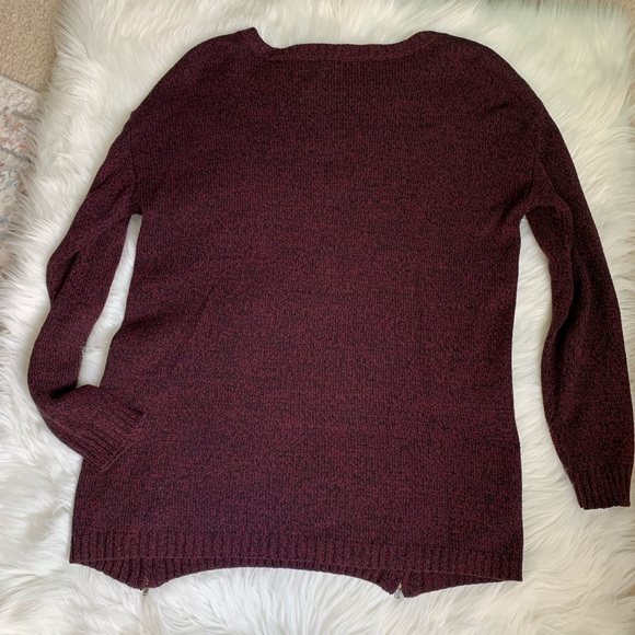 BCBG Sweater Zipper Slit Pullover V-Neck Top XS/S Heathered Maroon Purple - Picture 8 of 9